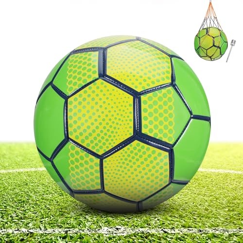 KWJEIULSOQ Fussball Größe 5 Grün, Fußball Kinder Unisex, Offizieller Fußball Größe 5, Outdoor-Indoor Sport Fußbälle, Wettbewerb & Training fusball für Jugendliche und Erwachsene