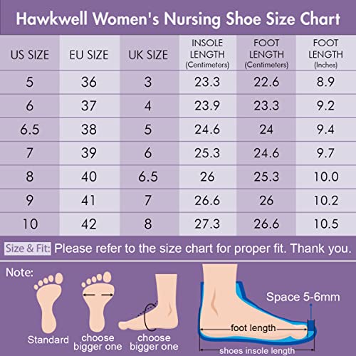 Hawkwell Sapatos de Enfermagem Femininos Leves E Confortáveis, Antiderrapantes, Pretos, Sintéticos,