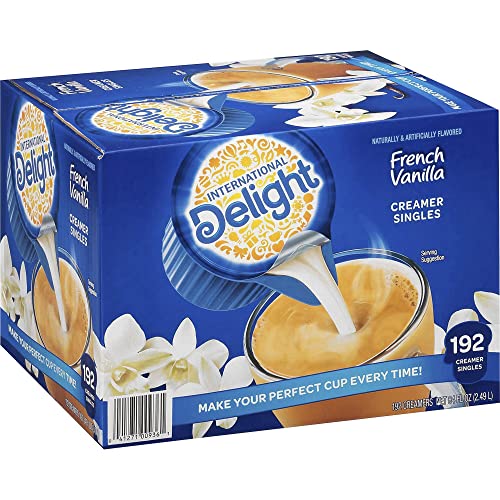 Image of International Delight, French Vanilla, Single-Serve Coffee Creamers, Shelf Stable Non-Dairy Flavored Coffee Creamer, Great for Home Use, Offices, Parties or Group Events, 192 Count (Pack of 2)