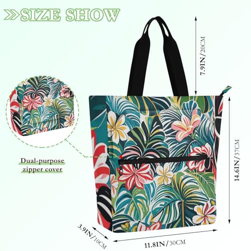 Bolsa de tela con flores hawaianas para libros y compras escolares 4