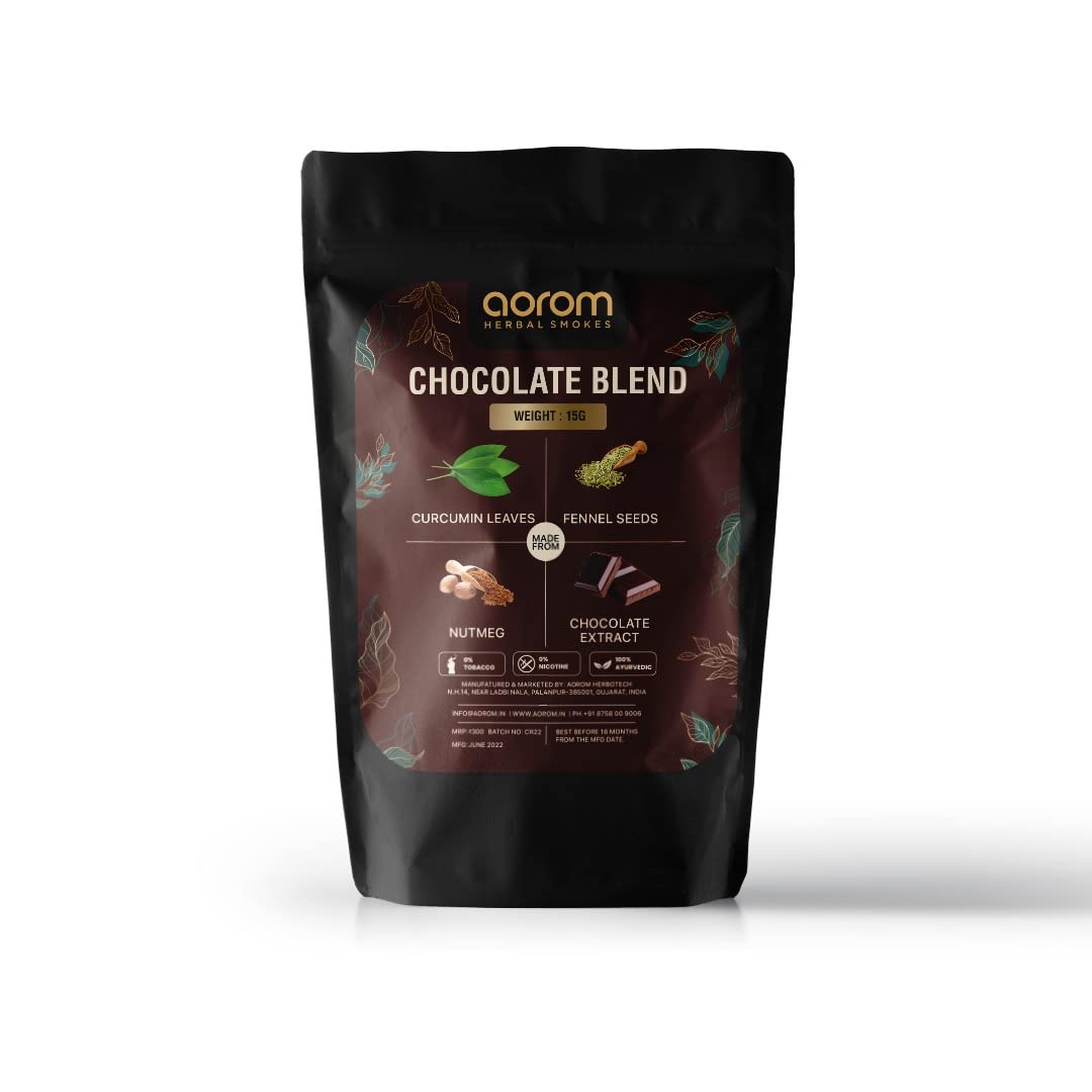 Aorom herbal smokes, Tobacco & Nicotine Free Smoking Mixture With 100% Natural Herbal Smoking Blend Flakes, Roll your Own, 15gm (Chocolate Flavour)