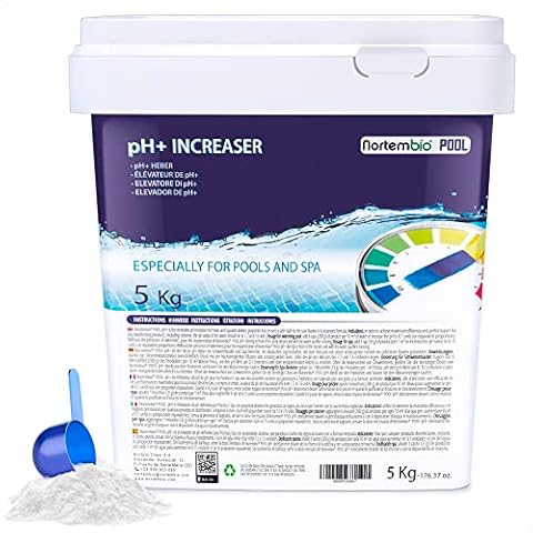 Nortembio Pool Elevador pH Plus 5 Kg. Elevador pH+ para Piscinas, Jacuzzis y Spas. Tratamiento Regulador pH Natural en Formato Polvo. Mejora la Calidad del Agua. Seguro Cover