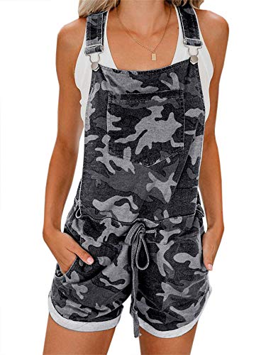 Jeanewpole1 Womens Casual Summer Camo Short Overall Jumpsuit Front Flap Pocket Short Romper