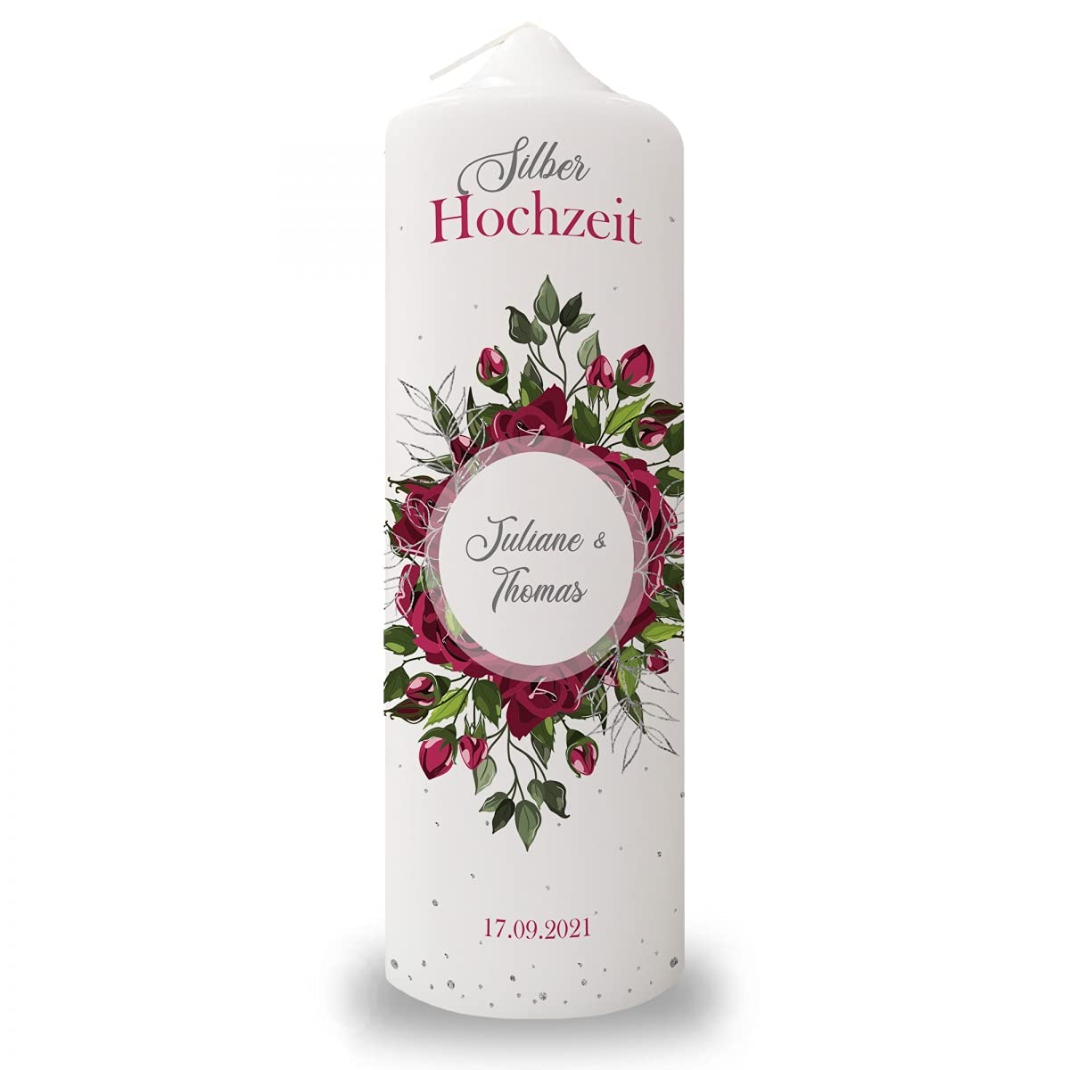 Vela de boda con diseño de boda, con nombre, fecha y texto deseado, 8 cm x 25 cm (diámetro/altura), regalo de boda a los recién casados