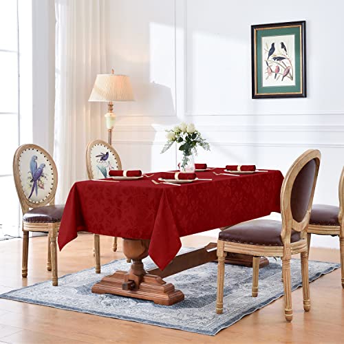 Romanstile Jacquard Rectangle Tablecloth - Waterproof Damask Floral Pattern Decorative Table Cloths Heavy Weight Fabric Table Covers For Dinner/Parties/Outdoor - 52 X 70 Inch,Red #TOP1