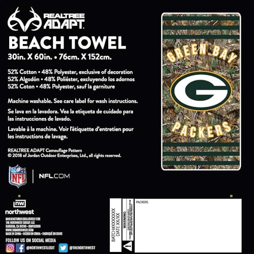 Image of Northwest NFL Green Bay Packers Unisex-Adult Beach Towel, 30 inch x 60 inch, Realtree Camo Stripes (Pack of 6)