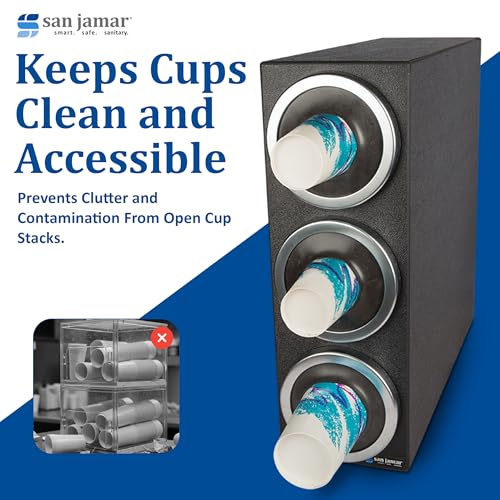 Image of San Jamar Ez-Fit Cup Dispenser Cabinet with 3 Tiers for Restaurants, Dining Halls, and Fast Food, Plastic, 22.375 x 7.75 x 23.75 Inches, Silver