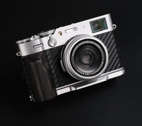 ウッド L ハンドグリップ + アルミ合金ベースプレート富士フイルム X100vi X100 V 6 カメラ用 (黒檀,黒)
