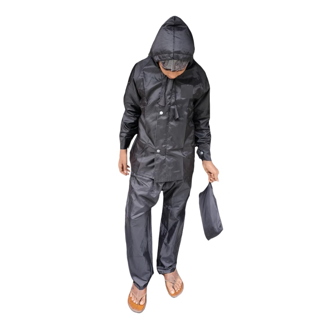D8211K Children’s Waterproof Hooded Raincoat & Pant Set | Durable, Lightweight, Portable Rain Suit with Carry Pouch (S, Black, 6 Years - 7 Years) 4