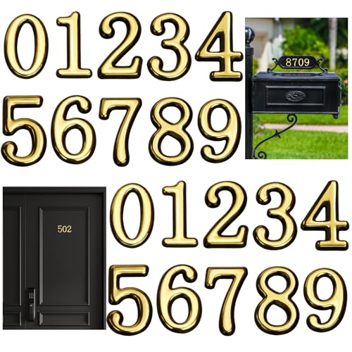 Image of opasyo 30 Pieces Mailbox Numbers for Outside 2 inch 0-9 Self-Adhesive Mail Box Numbers,3D Gold House Numbers for Mailbox, Apartment, House, Trash Bins,Office Hotel Room (Gold, 2inch)