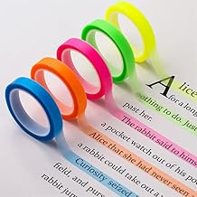 AIEX 5 Rolls Highlighter Tapes, 0.23inch x 16.4ft Colored Transparent Tape Fluorescent Neon Tape Removable Highlighters for Students Teachers Reading Taking Notes at Class Home Office