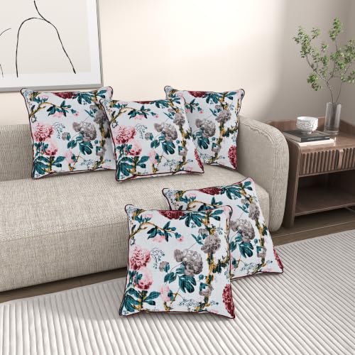 Image of Pure Cotton Quilted Cushion Cover 16x16 Inch | Anokhi Print Decorative Throw Pillow Cover | Soft Cotton Sofa Cushion Cover with Hidden Zipper | Living Room Bedroom Home Decor