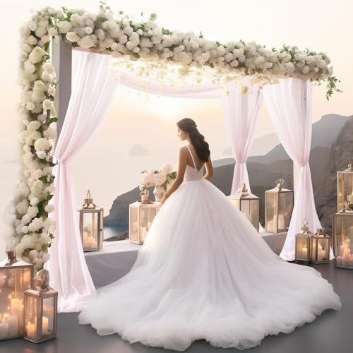 Image of 30 inch x 20Ft Wedding Arch Draping Fabric, 1 Panel Blush Sheer Curtain Drapes Extra Wide & Long Backdrop Curtains for Wedding Arch Ceremony Birthday Party Decorations