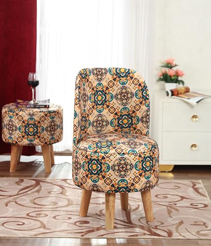 Image of NACIA Velvet Printed Ottoman Chair with Stool Combo | Dressing Table Chair for Bedroom Makeup Room Decor | Modern Upholstered Ottoman with Wooden Legs for Living Room & Home (18x18x32 Inches, Butaa)