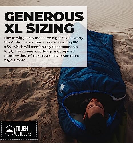 Tough Outdoors Bolsa de Dormir para Adultos y Niños - Bolsa de Dormir Ligera Impermeable para Camping - Tamaño XL, Rectangular, Rango de Temperatura 40-60°F, Material de Poliéster miniatura 4