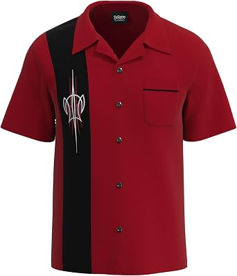 Hot Rod Shirt, USA Made Retro Bowling, Rockabilly Vintage Pin Stripe Embroidered, Hawaiian Red Button Down, Kustom Kulture