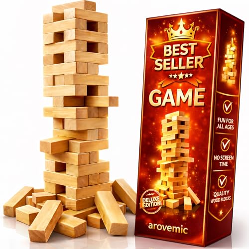 Image of Classic Wooden Stacking Tower Game for Kids & Adults | 39 PCS Premium Tumble Blocks | Educational Indoor Family Board Game for Party & Fun Balance Building Toy