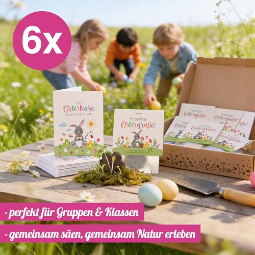 6x \Hoppelige Ostergrüße\ als Samenbomben Mitgebsel Kinder Ostern Geschenke | Blumensamen Tütchen als Osternest Füllung & kleine Ostergeschenke Kinder | Mitbringsel Osterüberraschung mit Ostergedicht