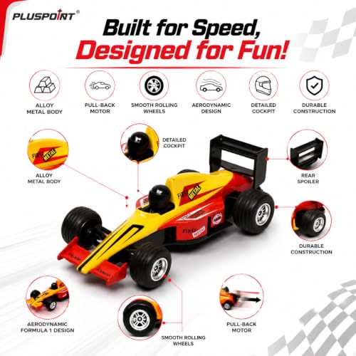 Image of PLUSPOINT F1 Racing Diecast Metal Car | Pull Back Formula Racing Car Model with Alloy Body | Mini Collectible High-Speed Racing Vehicle Toy for Kids Boys & Girls Age 3+
