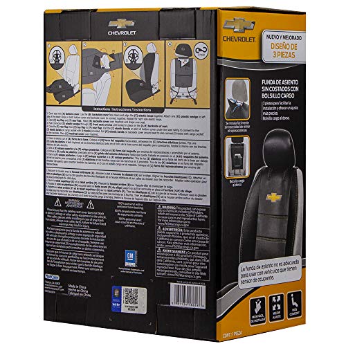 Plasticolor 008626R01 Deluxe Seat Cover Compatible With Chevrolet Embroidered Logo High Contrast Stitching Premium 3Pc Sideless, Black #TOP3