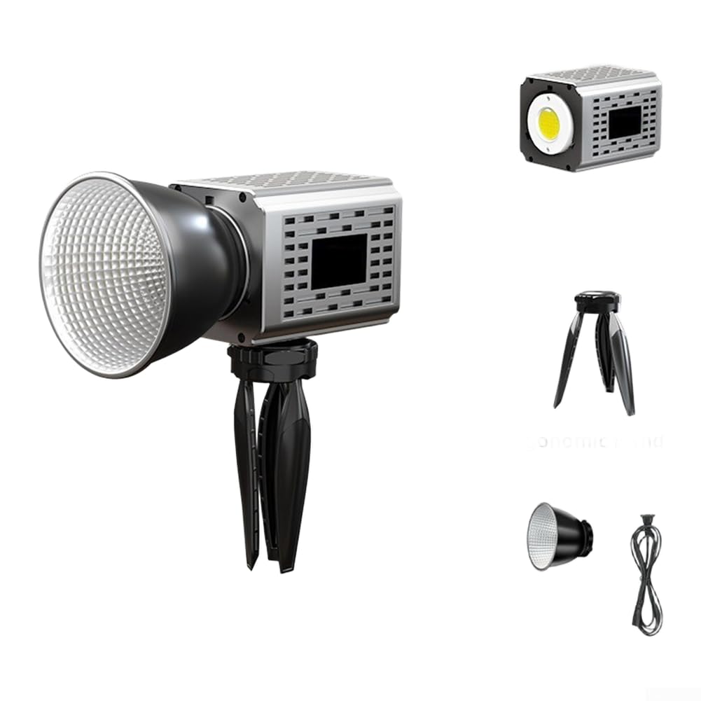 Kompaktowa lampa wypełniająca COB 60 W z dyfuzorem i reflektorem, przenośna ręczna lampa fotograficzna do nagrywania wideo i tworzenia treści (srebrna)