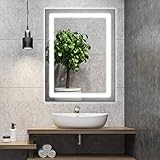 YOUDENOVA 24 X 32 Inch LED Bathroom Mirror, Wall Mounted Vanity Mirror with Anti Fog, Dimmable Touch Button, Adjustable Color Temperature 3000K to 6000K, IP 67 Waterproof