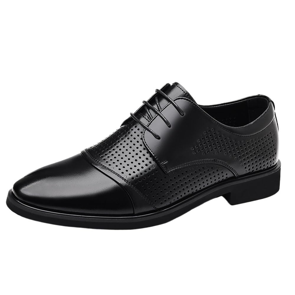 Mens Seamless Plain Toe Derby Shoes Polished Black Oxford for Professional Business Meeting Lightweight Comfortable Dress Footwear