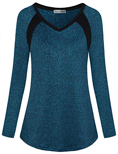 MISS FORTUNE Yoga T-Shirts for Women Petite Athletic Wear Tops Workout Outfit Clothes Causal Indoor Outdoor Moisture Wicking Top Blue s