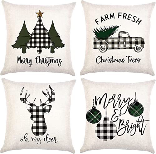 tronisky 4er Set Dekorativ Kissenbezug Kissenhülle, Baumwolle Leinen Kissenbezüge Dekokissen Kissen Fall per Sofa Auto Schlafzimmer Zuhause Dekor, 45x45 cm (Grün) Cover