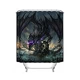 Duschvorhang mit gotischem Drachen, mythischer schwarz-violetter Monsterdrache, Badezimmer-Dekor