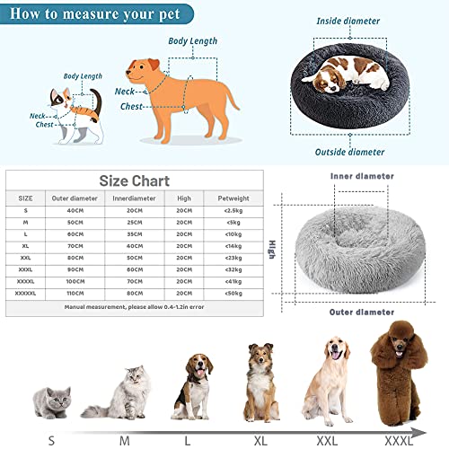 Lukery Dog Cat Donut Bed, Fluffy Plush Puppy Kitten Cuddler Round Bed, Warm and Soft Pet Cosy Anti Anxiety Beds for Small/Medium/Large Dogs (60CM,dark dark green) - Image 3