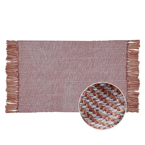 GIBZ Tappeto Vintage Intrecciato in Twill Zerbino di Cotone Intrecciato con Frange Lavabile per Camera Bagno Salotto, Rosso, 60x90cm