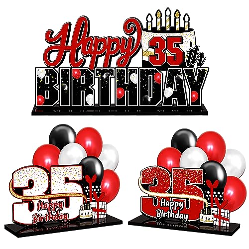 Centros de mesa para cumpleaños 35 LINGTEER de acrílico rojo, adornos de fiesta y regalos