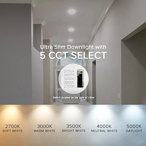 Miniatura 5 de Maxxima Foco LED empotrable redondo de 8 pulgadas y 5 CCT  Temperatura de color seleccionable 2700 K3000 K3500 K4000 K5000 K, 1600 lúmenes, lámpara
