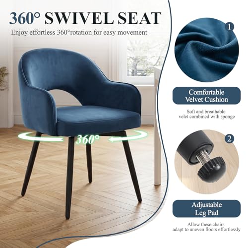 chairus Swivel Dining Chairs Set of 2, Modern Kitchen Chairs, Blue - Image 3