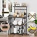 Furologee Kitchen Bakers Rack with Power Outlet, Coffee Bar Station with Storage 4 Tiers, Microwave Oven Stand with 6 S Hooks, Kitchen Storage Shelves Rack for Spices, Pots, Black Oak