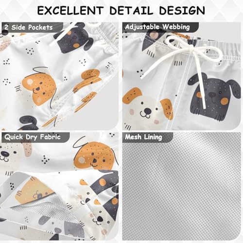 Pigsaly Boys' Swim Board Shorts Funny Puppy White Black Dog Boy's Swim Trunks Kids Swimwear XS3