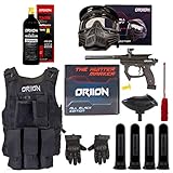 ORIION Paintball Marker Professional Kit | Paintball Gun, Anti Fog Paintball Mask, Hopper, 20oz C02 Paintball Tank, Tactical Vest, Tactical X-Large Gloves, 4 Paintball Pods & Swab | Ultimate Combo Set