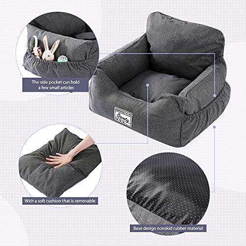 PETEPELA Hundeautositz mit stabil Sicherheitsgurt Weich Hunde Sitzerhöhung Wasserdichter Rutschfester Hundetransportträger für kleine bis mittelgroße Hunde Grau