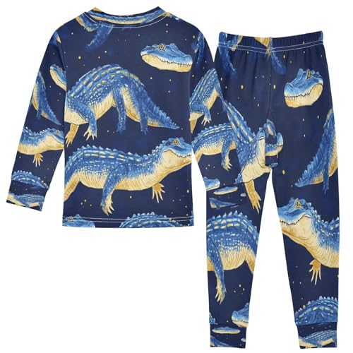 Pajama Sets Long Sleeve Blue Crocodile Pattern Print Soft Comfy Sleepwear 2 Piece PJS 3-8T3