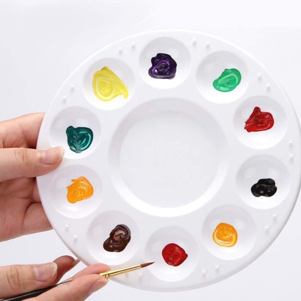 10 dobrze okrągły plastikowy artysta paleta farb, paleta do mieszania akwareli profesjonalne narzędzie do malowania artystycznego, biały (średnica 16,8 cm)