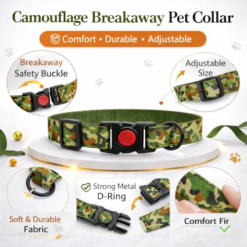 Image of Emily Pets Adjustable Dog Collar - Special Design Patterns, Soft Nylon Comfortable Durable Pet Collar for Small Medium Large Dogs (Army Green)
