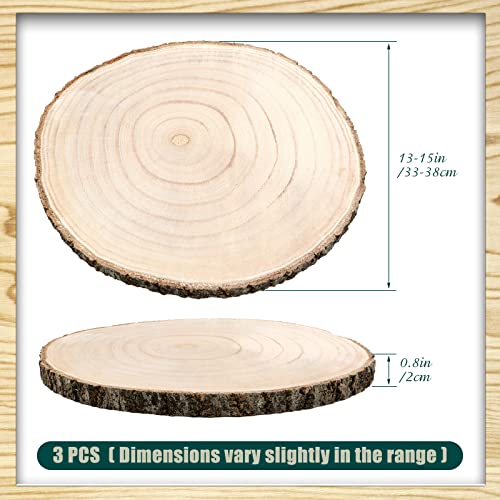 Zynery 3 Pcs Wood Slices For Centerpieces 13-15 Inches, Unfinished Wood Rounds Rustic Wedding Decor, Natural Paulownia Wood Centerpieces For Tables, Diy Wedding Decoration Wood Pieces For Painting #TOP1
