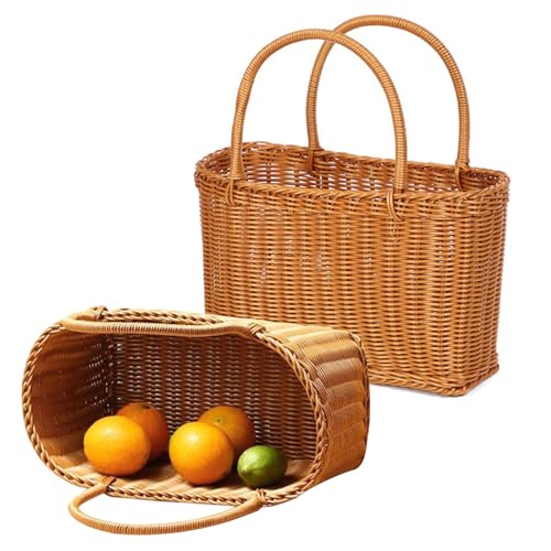 Generisch Cesta de mimbre con asa – Diseño trenzado redondo natural, cesta grande y duradera – perfecta para celebraciones de huevos y primavera