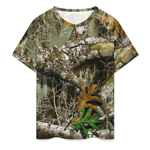 Autumn Hunting Tree Camo Pattern Men's V Neck T-Shirts Short Sleeve Casual Stylish Summer Tops