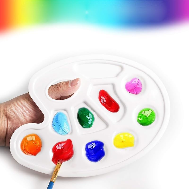 6pcs Paint Pallets with Thumb Hole 10 Wells Plastic for Adult DIY Craft Art Acrylic Painting Palettes