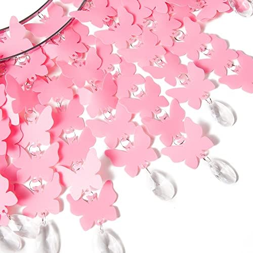 Hi-ERA Butterfly Light Shade for Ceiling Pendant Light, Dreamy Lightshade with Crystal Beads, Easy Fit Lampshade with Star Light Effect for Girls Bedroom Decoration, Diameter 30cm, Pink