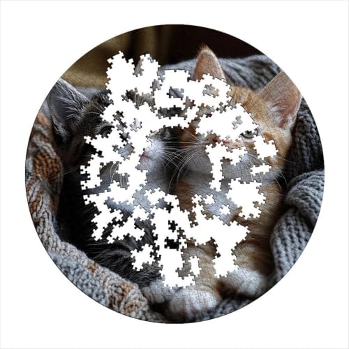 Puzzle de 1000 piezas de alta dificultad con diseño redondo de gatos 4