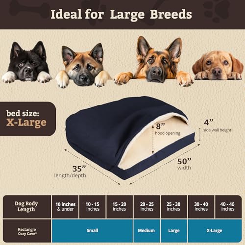 Image of Snoozer Rectangle Cozy Cave Dog Bed, Hooded Dog Bed, Navy (XL)