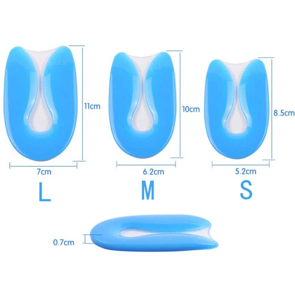 Cojín de silicona en forma de U, almohadilla para fascitis plantar diseñada para el cuidado doloroso del talón y los espolones óseos, 1 par (L)